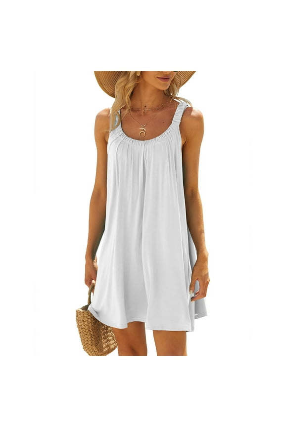 Summer Dresses for Women Sleeveless Strap Beach Sundress Casual Cocktail Party Dress A-Line Short Mini Dress