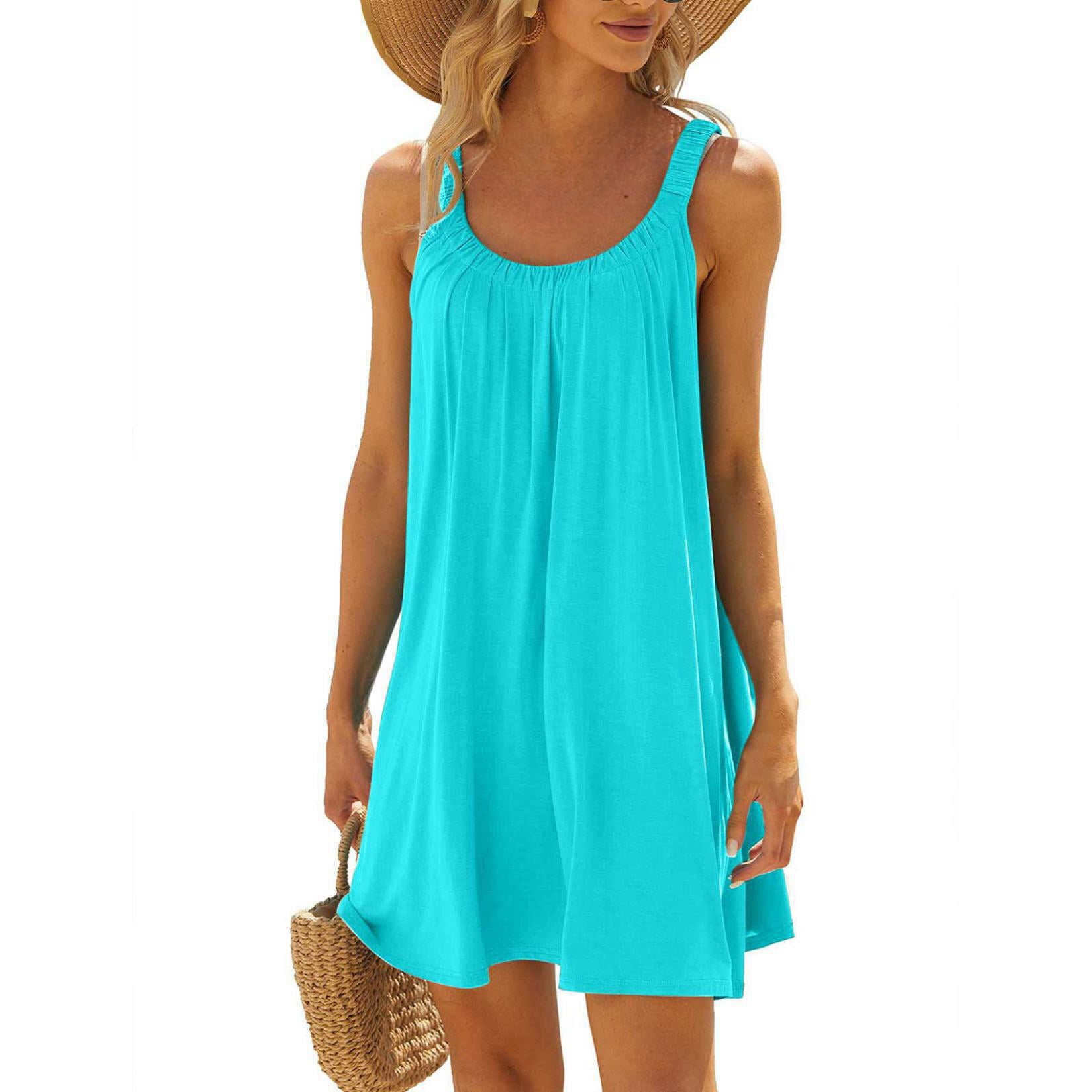FAIWAD Summer Dresses for Women Sleeveless Strap Beach Sundress Casual ...