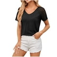 thumbnail image 1 of FAIWAD Summer Short Sleeve Tops for Women V Neck Lace Patchwork Solid Color Spring Summer Blouse Tops, 1 of 3