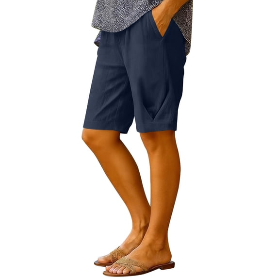 FAIWAD Summer Shorts for Women Knee Length Elastic Waist Shorts with Pockets Casual Comfy Straight Leg Short Pants