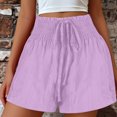 thumbnail image 1 of FAIWAD Summer Solid Color Shorts for Women High Waist Tie Front Wide Leg Shorts Casual Smocked Shorts with Pockets, 1 of 7