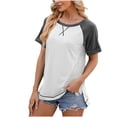 thumbnail image 1 of FAIWAD Summer T Shirts for Womens Short Sleeve Round Neck Color Block Trendy Basic Pullover Tops, 1 of 6
