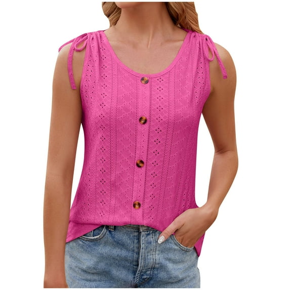 FAIWAD Summer Tank Tops for Women Sleeveless Drawstring Shoulder Tops Casual Button Front Camisoles Blouses