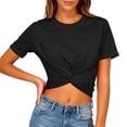 thumbnail image 1 of FAIWAD Summer Tops for Women Casual Short Sleeve Crew Neck Twist Front Crop Tops Workout Gym Casual Tees, 1 of 9