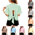 thumbnail image 1 of FAIWAD Summer Tops for Women Striped Tie Back Short Sleeve Crew Neck T Shirts Casual Going Out Blouses, 1 of 9