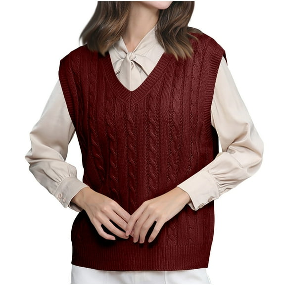 FAIWAD Sweater Vest Women V Neck Sleeveless Cable Knit Pullover Casual Lightweight Fall Winter Tops