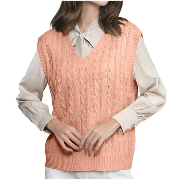 FAIWAD Sweater Vest Women V Neck Sleeveless Cable Knit Pullover Casual Lightweight Fall Winter Tops