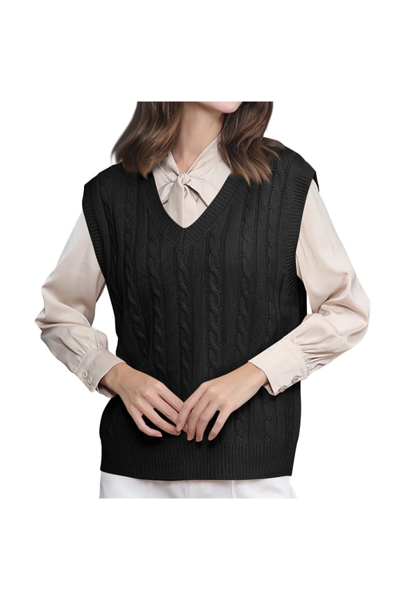 Sweater Vest Women V Neck Sleeveless Cable Knit Pullover Casual Lightweight Fall Winter Tops