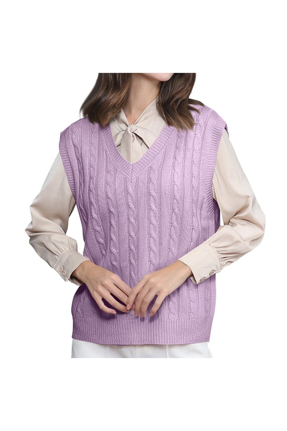 Sweater Vest Women V Neck Sleeveless Cable Knit Pullover Casual Lightweight Fall Winter Tops