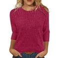 thumbnail image 1 of FAIWAD Sweaters for Women 3/4 Sleeve Crew Neck Button Pullover Loose Casual Lightweight Blouses, 1 of 6