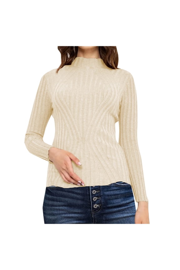 Sweaters for Women Long Sleeve Mock Neck Slim Knit Pullover Sweater Basic Layering Soft Fall Winter Clothes
