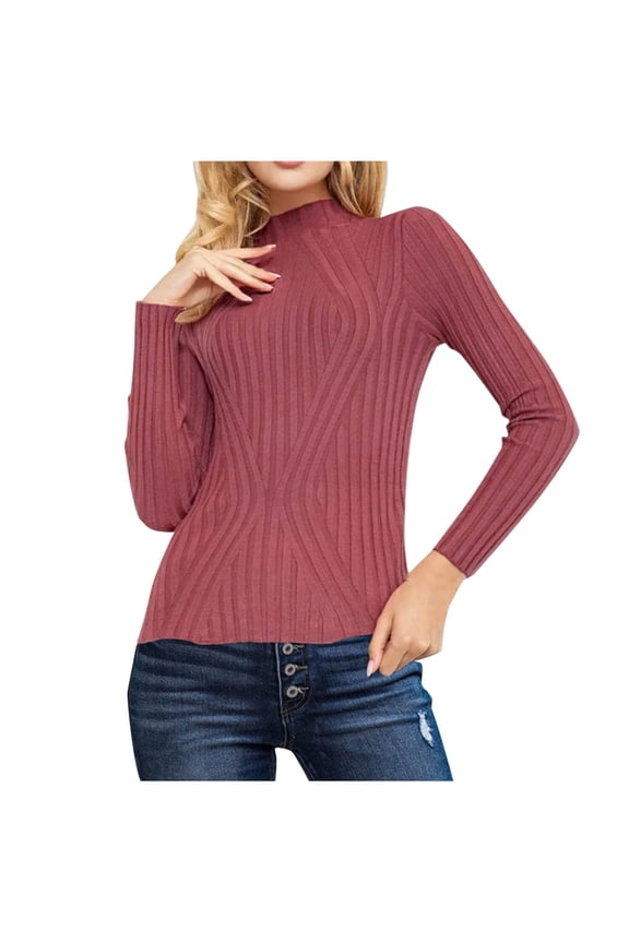 Sweaters for Women Long Sleeve Mock Neck Slim Knit Pullover Sweater Basic Layering Soft Fall Winter Clothes