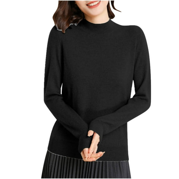 FAIWAD Sweaters for Women Long Sleeved Mock Neck Stretch Knit Tops Loose Casual Basic Thin Fall Winter Knitwear Clothes