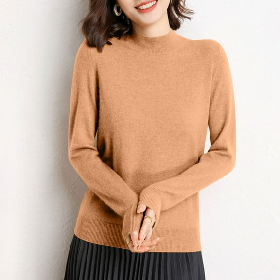 FAIWAD Sweaters for Women Long Sleeved Mock Neck Stretch Knit Tops Loose Casual Basic Thin Fall Winter Knitwear Clothes
