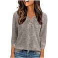 thumbnail image 1 of FAIWAD Sweaters for Women Notch V Neck 3/4 Sleeve Knit Pullover Tops Trendy Work Button Up Blouses, 1 of 7