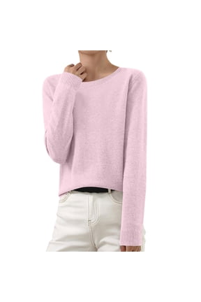 Sweaters for Women Thin Lightweight Crewneck Long Sleeve Plain Knitted Tops Soft Loose Basic Clothes
