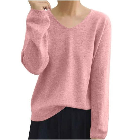 FAIWAD Sweaters for Women V-Neck Long Sleeve Knitted Pullover Casual Soft Lightweight Tops