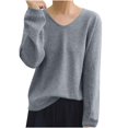 thumbnail image 1 of FAIWAD Sweaters for Women V-Neck Long Sleeve Knitted Pullover Casual Soft Lightweight Tops, 1 of 4