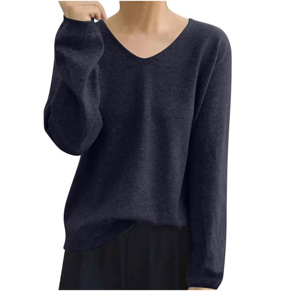 FAIWAD Sweaters for Women V-Neck Long Sleeve Knitted Pullover Casual Soft Lightweight Tops