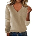 thumbnail image 1 of FAIWAD Sweaters for Women V Neck Solid Color Loose Knitted Pullover Casual Lightweight Jumpers Sweater, 1 of 6