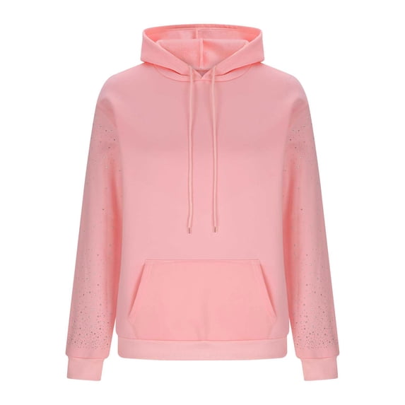 FAIWAD Sweatshirt for Women Casual Long Sleeve Glitter Rhinestone Hoodies Solid Color Pocket Hoodies Sparkly Streeetwear