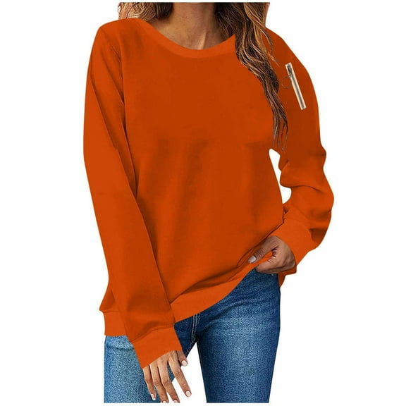 FAIWAD Sweatshirts for Women Casual Crew Neck Long Sleeve Pullover Tops Trendy Patchwork Zip Oversized Clothes