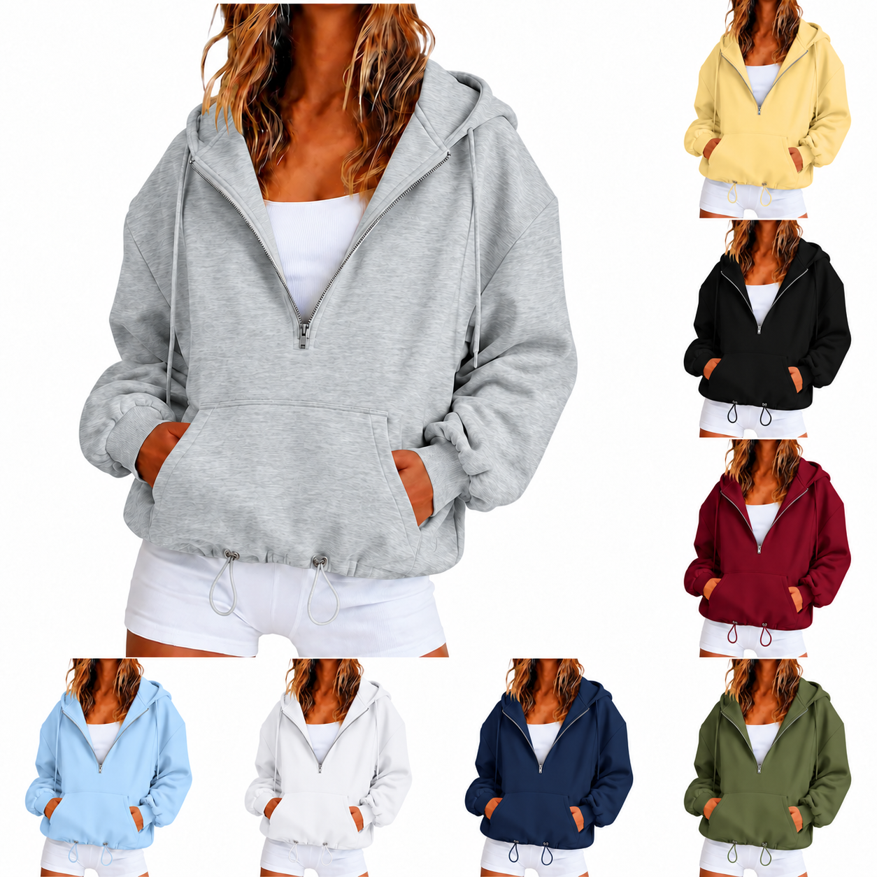 FAIWAD Sweatshirts for Women Half Zip Long Sleeve Hooded Pullover with Pocket Drawstring Hem Casual Hoodies