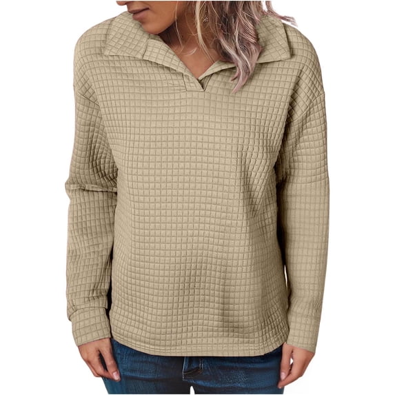 FAIWAD Sweatshirts for Women Long Sleeve Knit Collared Basic Pullover Oversized Comfy Workout Tops