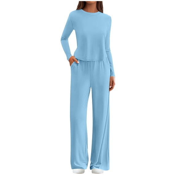 FAIWAD Sweatsuits Women 2 Piece Outfit Long Sleeve Crew Neck Tops and Pants Casual Joggers Sweat Set