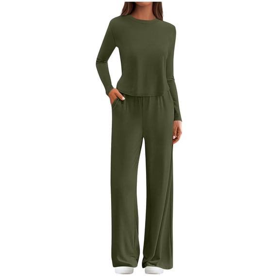 FAIWAD Sweatsuits Women 2 Piece Outfit Long Sleeve Crew Neck Tops and Pants Casual Joggers Sweat Set