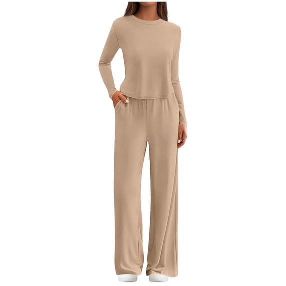 FAIWAD Sweatsuits Women 2 Piece Outfit Long Sleeve Crew Neck Tops and Pants Casual Joggers Sweat Set