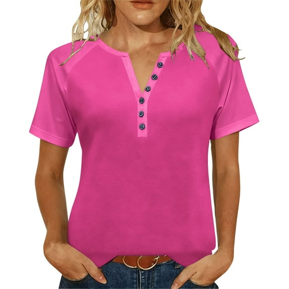 FAIWAD T Shirts for Women Short Sleeve Crew Neck Button Up Tops Summer Workout Blouses