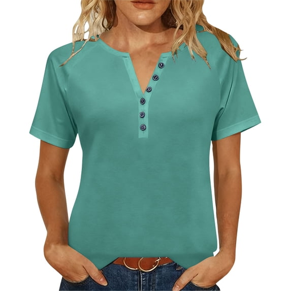 FAIWAD T Shirts for Women Short Sleeve Crew Neck Button Up Tops Summer Workout Blouses