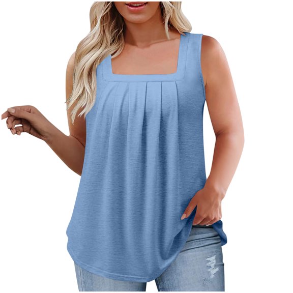 FAIWAD Tank Top for Women Summer Sleeveless Plus Size Tank Tops Casual Loose Pleated Workout Athletic Basic Shirts