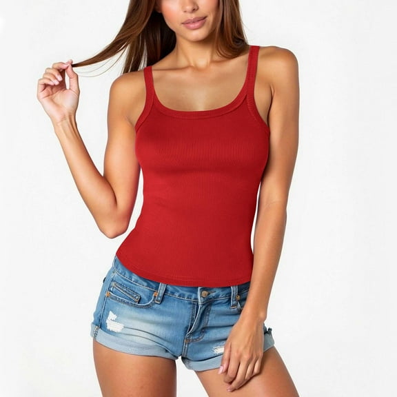 FAIWAD Tank Tops for Women Summer Sleeveless Ribbed Round Neck Slim Fitted Going out Tops Plus Size Layering Shirts