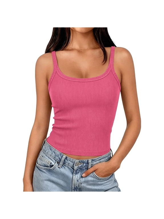 Tank Tops for Women Summer Sleeveless Ribbed Round Neck Slim Fitted Going out Tops Plus Size Layering Shirts