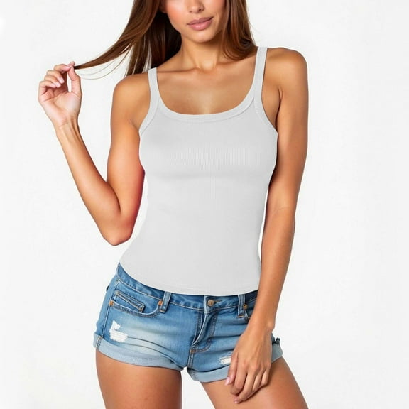 FAIWAD Tank Tops for Women Summer Sleeveless Ribbed Round Neck Slim Fitted Going out Tops Plus Size Layering Shirts