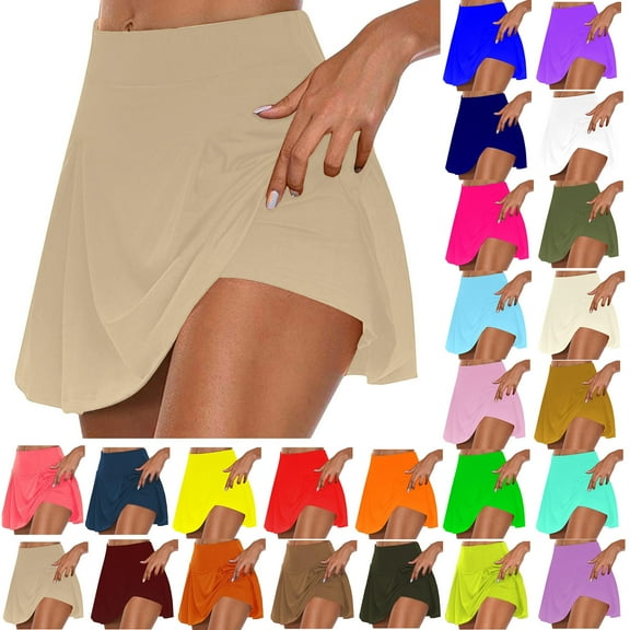 FAIWAD Tennis Skirts for Women Golf Athletic Activewear Summer Solid Color Skorts with Inner Workout Shorts