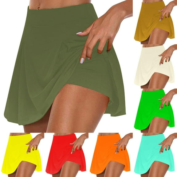 FAIWAD Tennis Skirts for Women Golf Athletic Activewear Summer Solid Color Skorts with Inner Workout Shorts