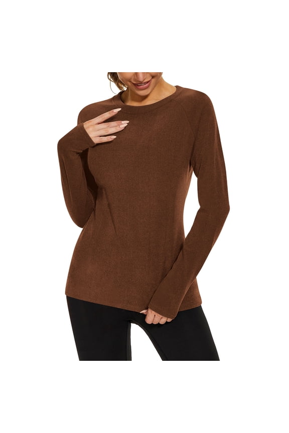Thermal Underwear for Women Fleece Lined Crew Neck Long Sleeve Tops Lightweight Layering Undershirts