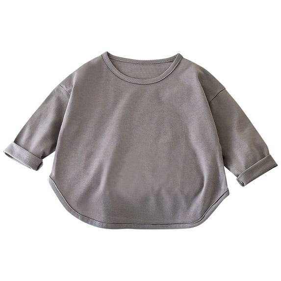 FAIWAD Toddler Baby Boy Girl Crew Neck T-Shirts Solid Color Basic Long Sleeve Pullover Tops Tees Kids Lightweight Clothes