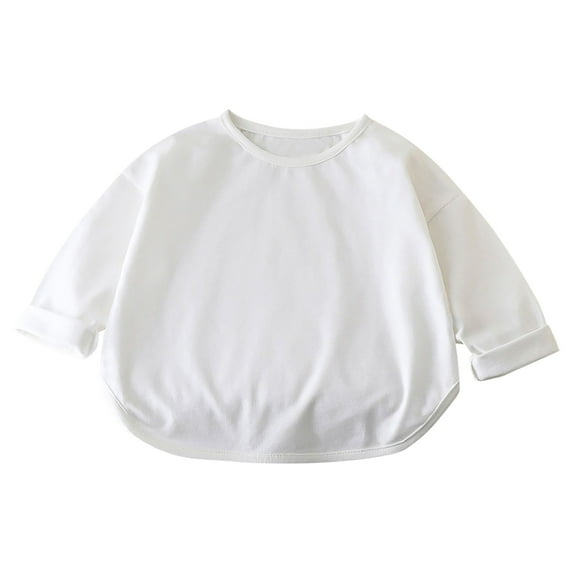 FAIWAD Toddler Baby Boy Girl Crew Neck T-Shirts Solid Color Basic Long Sleeve Pullover Tops Tees Kids Lightweight Clothes