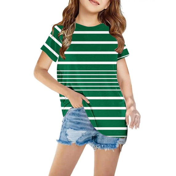 FAIWAD Toddler Baby Girl 2024 Summer Tops Striped Printed Pullover Short Sleeve T-Shirt Round Neck Sports Tee Shirt