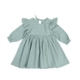 thumbnail image 1 of FAIWAD Toddler Baby Girl Cotton Linen Dress Ruffle Long Sleeve Solid Color Casual Spring Dresses, 1 of 7