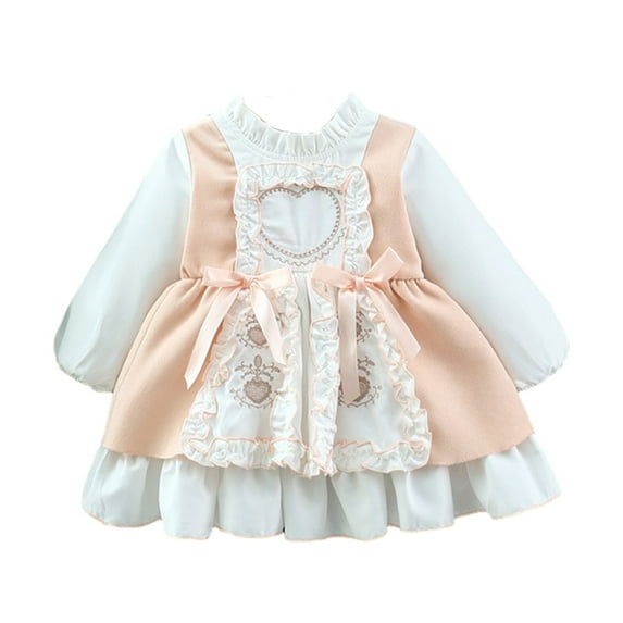 FAIWAD Toddler Baby Girl Lace Dress Long Sleeve Round Neck Ruffle Patchwork Dresses Cute Spring Dress