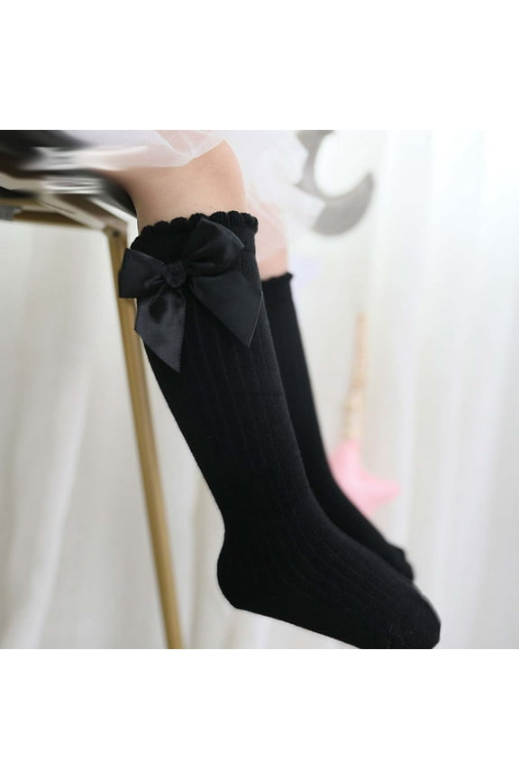 Toddler Baby Girls' Knee High Socks Bow-Stitched Knit Tube Long Socks Comfy Warm Stockings