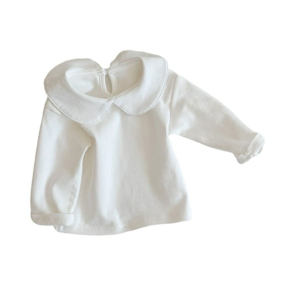 FAIWAD Toddler Baby Girls Long Sleeve Lapel Cotton Top Basic Solid Color Ruffle Blouses Tops