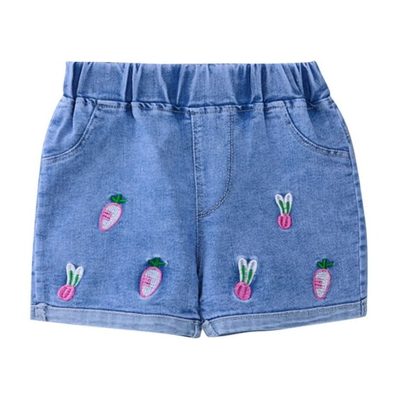 FAIWAD Toddler Baby Girls Summer Denim Shorts Kids Wide Leg Elastic Waist Cute Print Jeans 1-6Y