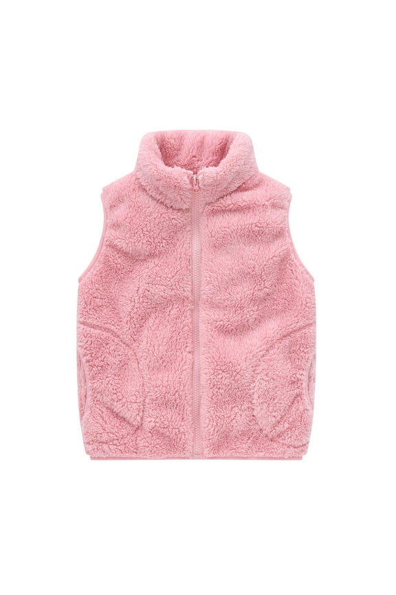 Toddler Boy Girl Fleece Vest Fuzzy Sleeveless Jacket Fall Winter Zip Stand Collar Coat with Pocket