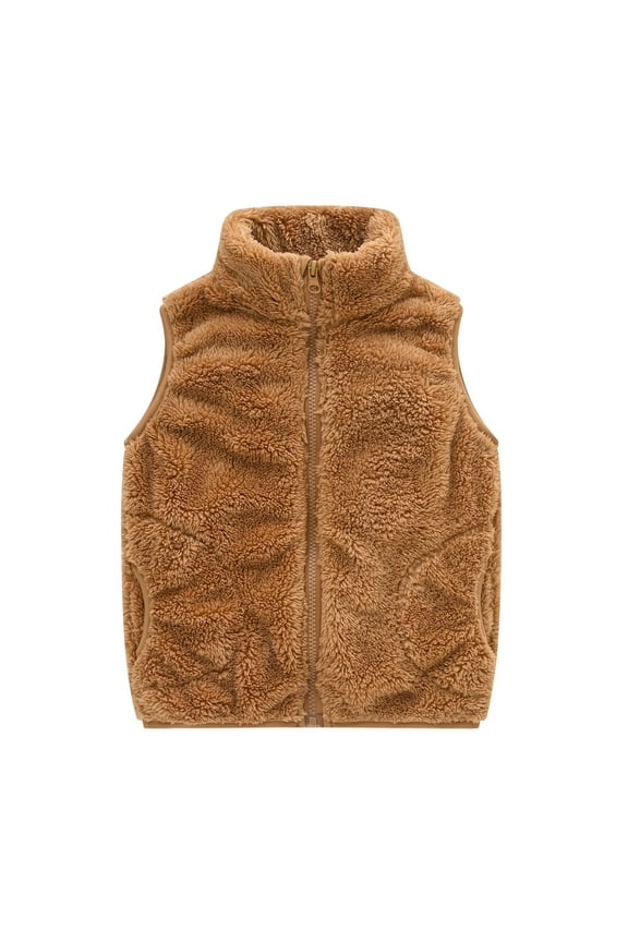 Toddler Boy Girl Fleece Vest Fuzzy Sleeveless Jacket Fall Winter Zip Stand Collar Coat with Pocket